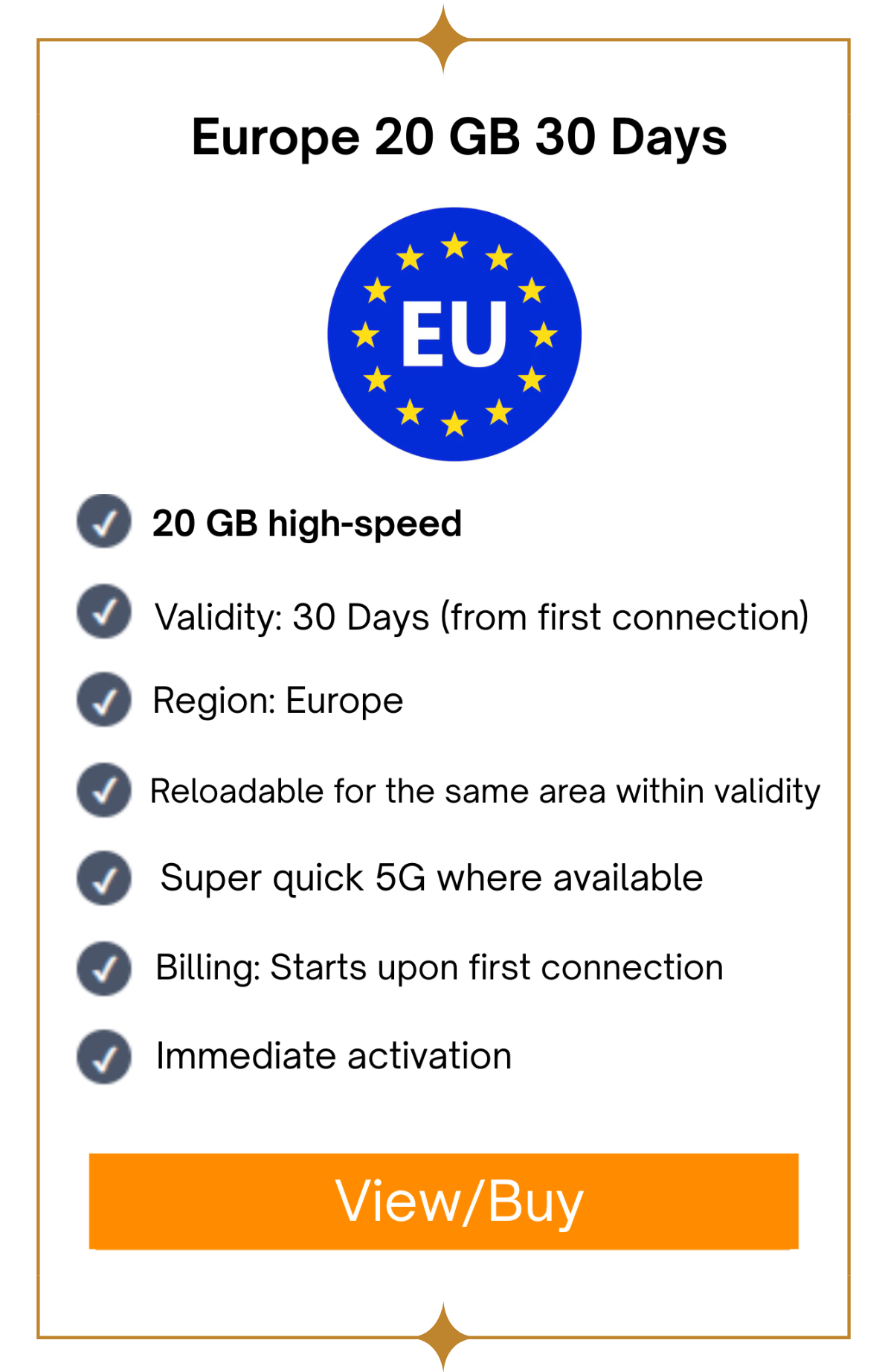 Europe 20GB 30Days