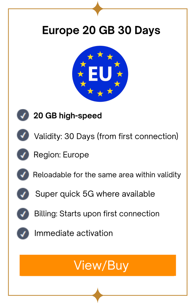 Europe 20GB 30Days